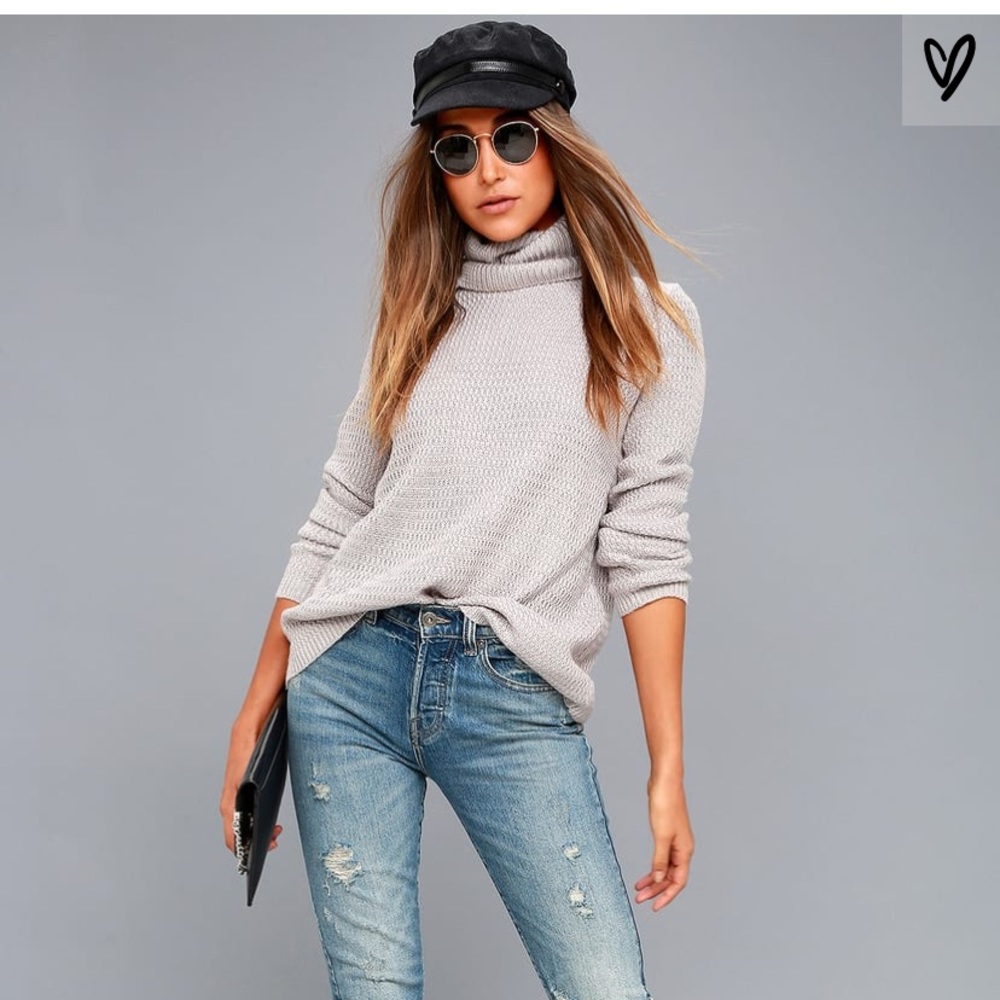 Lulus Sweet Salutation Gray Turtleneck Sweater